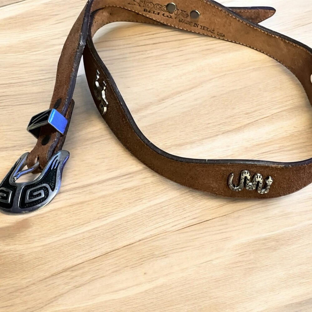 Nocona Tan Leather Belt with Black and Silver Buckle